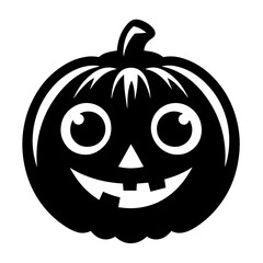 Black and white vector silhouette of a Halloween pumpkin on white background