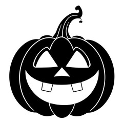 Black and white vector silhouette of a Halloween pumpkin on white background