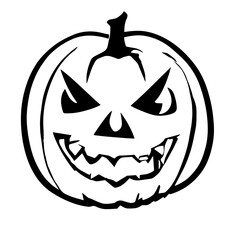 Black and white vector silhouette of a Halloween pumpkin on white background