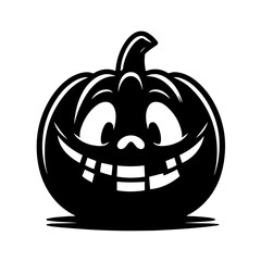 Black and white vector silhouette of a Halloween pumpkin on white background