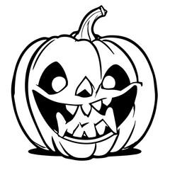Black and white vector silhouette of a Halloween pumpkin on white background