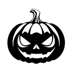 Black and white vector silhouette of a Halloween pumpkin on white background