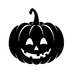 Black and white vector silhouette of a Halloween pumpkin on white background