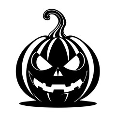 Black and white vector silhouette of a Halloween pumpkin on white background