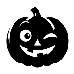 Black and white vector silhouette of a Halloween pumpkin on white background