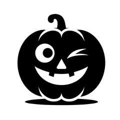 Black and white vector silhouette of a Halloween pumpkin on white background