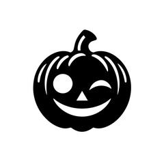 Black and white vector silhouette of a Halloween pumpkin on white background