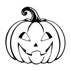 Black and white vector silhouette of a Halloween pumpkin on white background