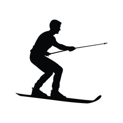 Silhouette of a man skiing with poles against a white background., water skis silhouette vector illustration