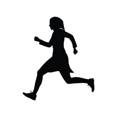 Silhouette of a woman running outdoors in athletic attire for fitness, woman in hijab jogging silhouette vector illustration