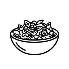 Bowl of pasta with basil leaves on transparent background
