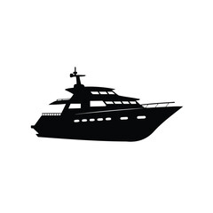 Obraz premium Silhouette of a luxury yacht floating on a white background graphic, yacht on silhouette vector illustration