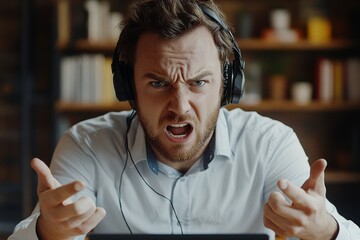 Close up portrait of an angry young man wearing a head, Generative AI