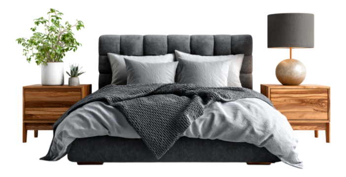 Cozy modern bedroom setup with plants and lamps