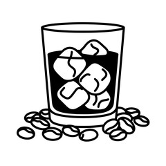 Glass of iced coffee with transparent background