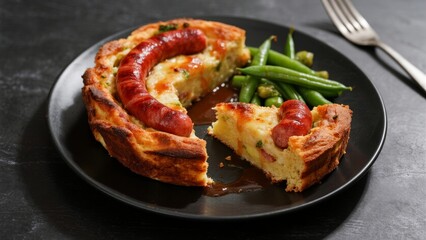 Sausage pie with green beans