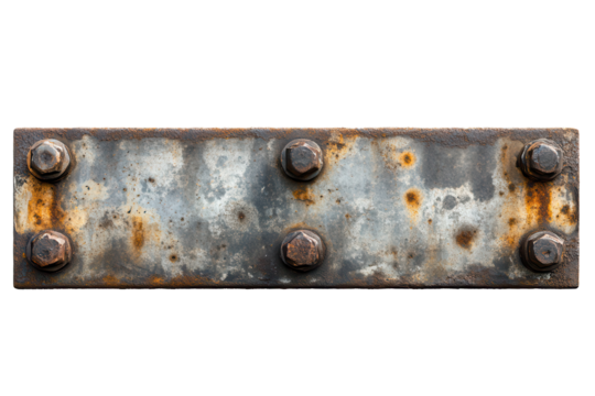 Rusty steel beam with bolts isolated on low resolution background showcasing weathering and decay over time