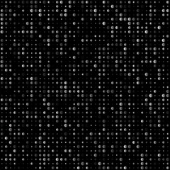 A random halftone pattern of gray circular dots of varying sizes on a black background, creating a dynamic texture and modern visual contrast.