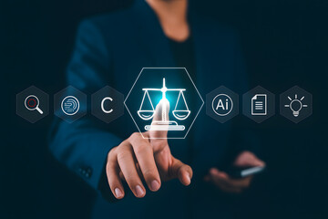 Legal tech concept artificial intelligence justice digital age law technology business future concept