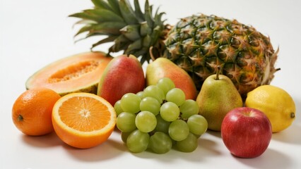 Assorted fruits on white background