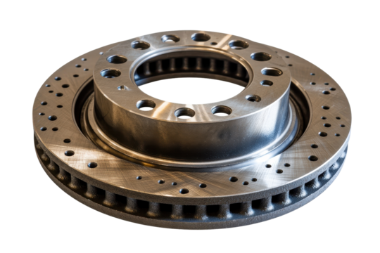 Ventilated disc brake assembly isolated with detailed design features and build quality in standard gigapixel resolution