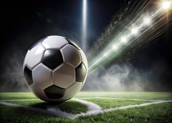 Fototapeta premium A soccer ball is kicked with the toe towards a corner
