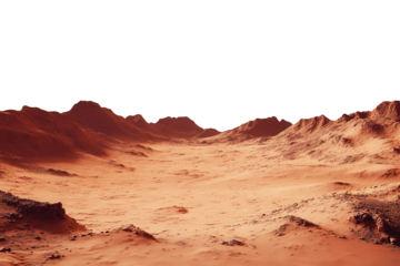 Vast Martian landscape showcasing rugged terrain and rolling hills under a clear sky at a low resolution gigapixel scale