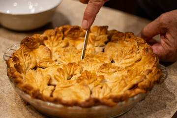 Hand Cutting Leaf‑Topped Apple Pie