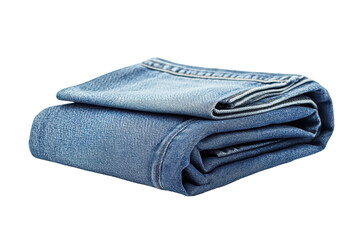 Folded jeans in a minimalist style on a clean white background highlighting the texture and color of denim fabric for fashion and apparel presentations