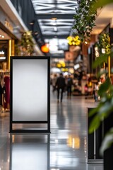 Modern shopping mall interior with empty advertisement display
