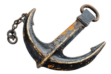Ship anchor isolated on a white background showcasing detailed textures and colors reflective of its maritime utility and history in nautical settings
