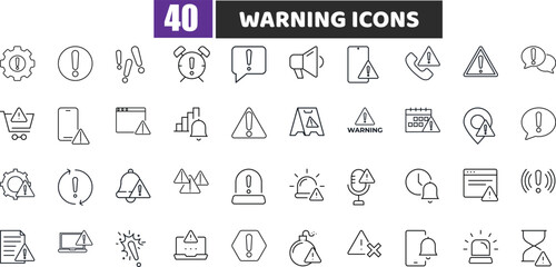Warning and Alert Line Icon Set | System Error and Notification Symbols