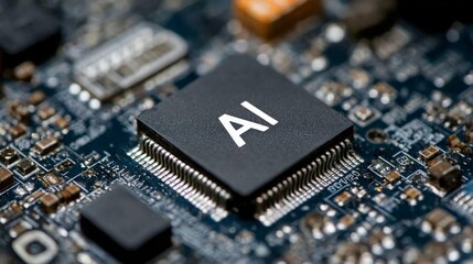 Artificial Intelligence Microchip on Circuit Board in Technology Concept