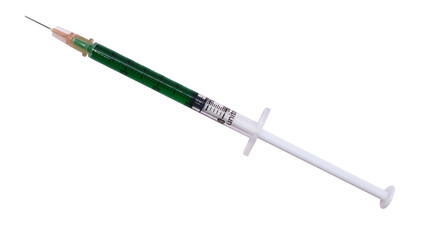 Fototapeta premium 1 ml syringe filled with green solution isolated on white background