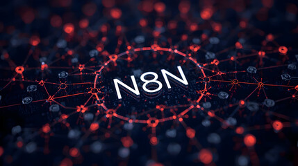N8N represents powerful system that creates automated workflows. dynamic network connection illustrates innovative data processing with efficiency