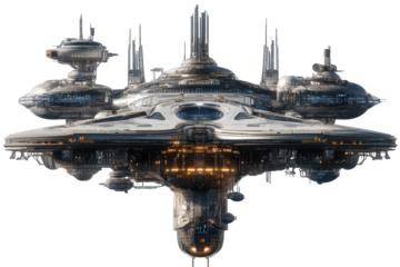 Futuristic space station hovering in isolation over a vibrant cosmic backdrop, showcasing advanced technology and intricate design at a gigapixel standard