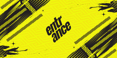 Modern Black and Yellow Sport Banner or Poster Design with Geometric Pattern and Grunge Style