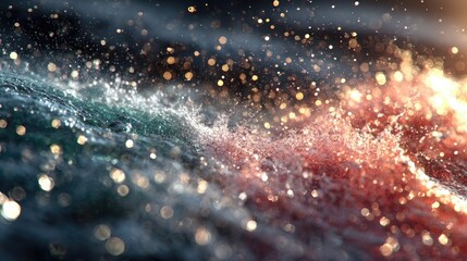 Water splashes, vibrant colors, bokeh effect