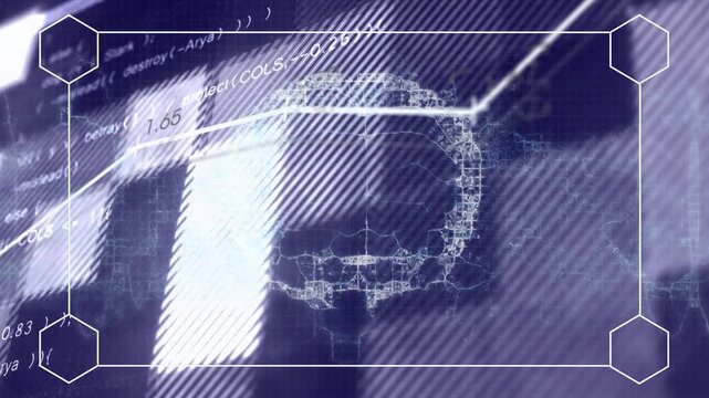On loading mesh 3D wireframe brain forming, graph emerging, highlight scanning code for analytics