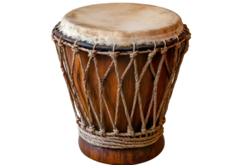 Bongo drum isolated on a transparent background showcasing fine craftsmanship and traditional design elements suited for musical performances and studio settings
