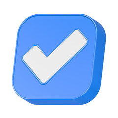 3D glossy web check mark icon blue color