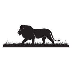 Lion Silhouette Walking on Grass