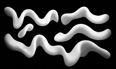Abstract 3D white wavy tubular shapes with layered shading on black background creating a sense of depth and smooth motion