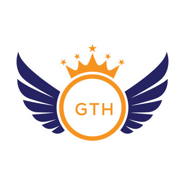 GTH Winged Crown Company logo. GTH Luxury Royal Company logo design for entrepreneur and business. GTH Brand Identity best icon.
