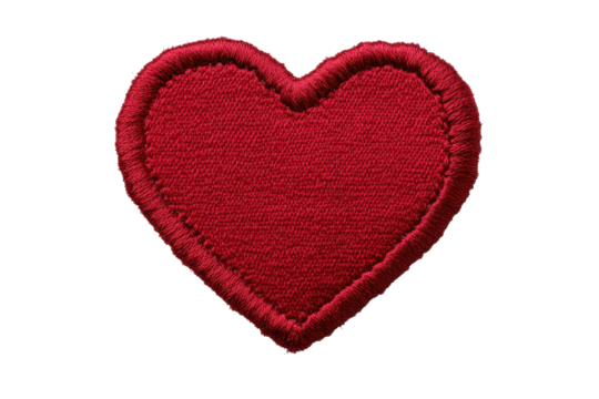 Bright red heart patch badge featuring intricate embroidery details for crafting projects, clothing embellishments, or decorative uses in various settings and activities