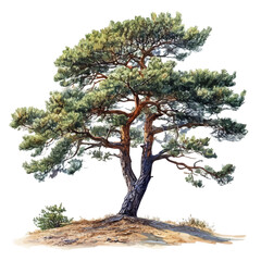 Pine Tree, watercolor illustration vector, isolated on a white background.