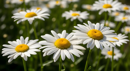 Fototapeta premium A serene field of daisies bathed in sunlight heralding the arrival of spring crisp focus and vibrant