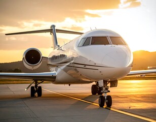 Fototapeta premium Luxury Private Jet on Tarmac at Sunset.