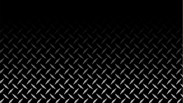 Diamond plate pattern silver on black background, steel metal sheet texture background with copy space.