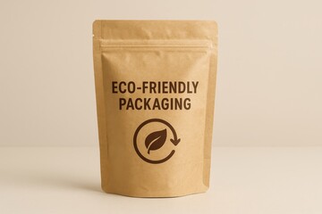 Eco-Friendly Packaging: An elegant brown paper pouch with a Eco-Friendly Packaging label, showcasing sustainability and eco-consciousness.